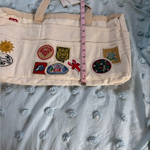 Free People SOLD OUT Kiss My Patch Cream Canvas Tote with Colorful Patches - Picture 12 of 12